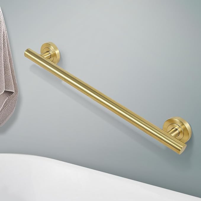 Lava Odoro Shower Grab Bar, Modern Stainless Steel Handicap Grab Bar for Bathtubs and Showers, Shower Safety Bar for Seniors Disabled, ADA-Compliant (Brushed Gold, 18 Inch)