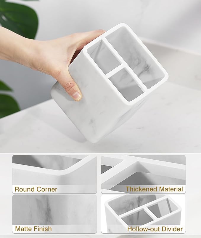 Luxspire Toothbrush Holders, 3 Slots Toothpaste & Toothbrush Holder for Bathroom, Resin Toothbrush Stand, Electric Toothbrush Holder with Drain Hole, Bathroom Organizer Countertop, Gravel White