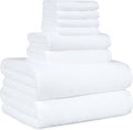 Amazon Basics 100% Cotton Soft Quick-Dry Bath Towel Set, 8-Piece, White, 10" x 7"