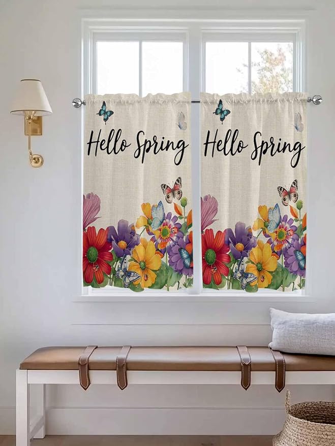 Spring Flowers Kitchen Curtains 45 Inches length, Farmhouse Vintage Country - Image 4