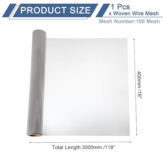uxcell 100 Mesh 118" x 16" Woven Wire Mesh, 304 Stainless Steel Air Vent Filter - Image 2