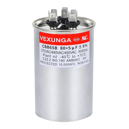 VEXUNGA 80/5uF AC Capacitor 80 5 uF MFD 370/440/450 VAC CBB65B Dual Run Start by VEXUNGA