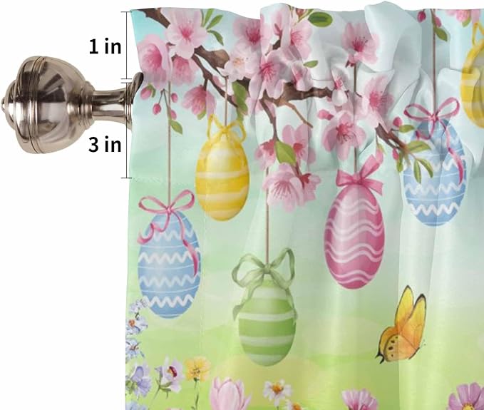 Easter Tier Curtains 45 Inches Long, Spring Bunny Colorful Rabbit Eggs - Image 6
