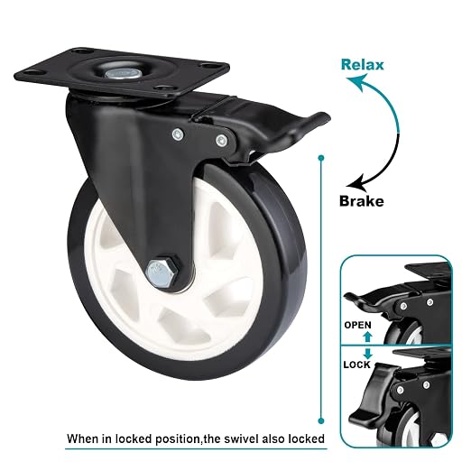 Caster Wheels - 5 Inch Casters Set of 4 Heavy Duty, BOSGEOT Locking Industrial - Image 4