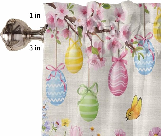 Happy Easter Half Window Curtains 24 Inches Long, Spring Farmhouse Bunny Eggs - Image 6