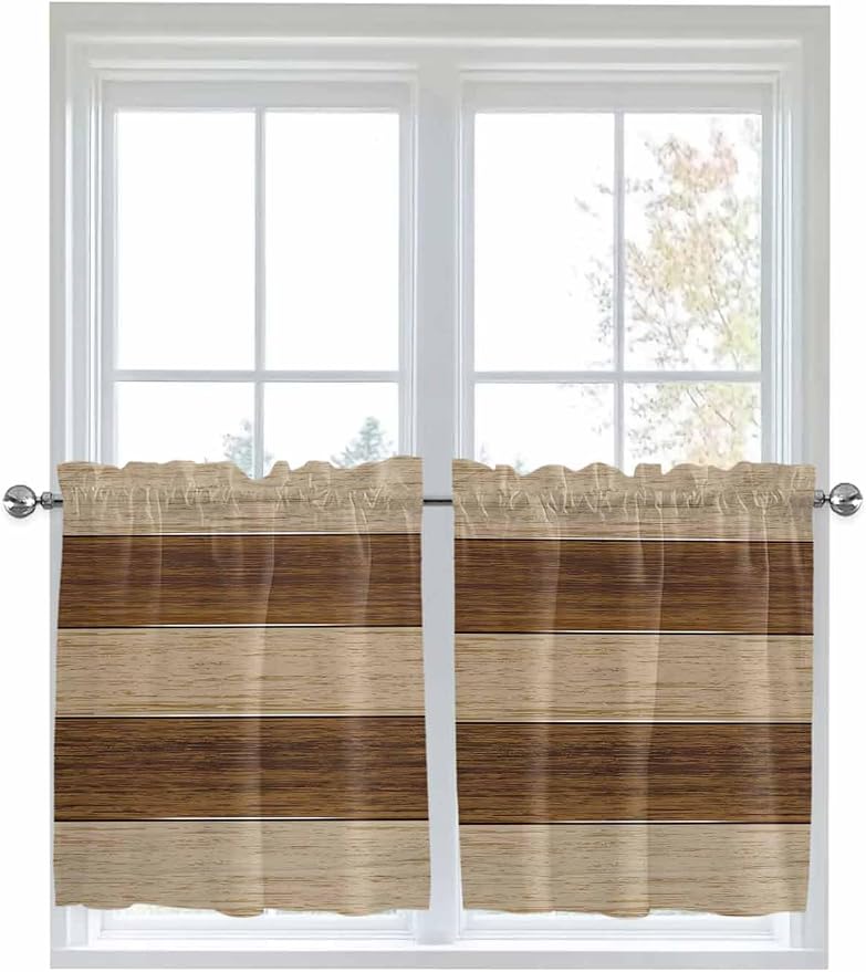 Retro Country Brown Wooden Board Window Valance Curtains, Farmhouse Gradient - Image 6