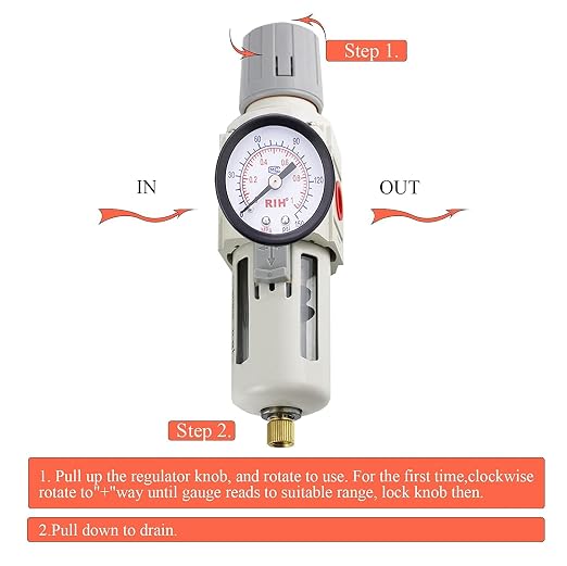 RIH Pneumatics 1/2"NPT Air Filter Pressure Regulator Combo Piggyback, 5 Micron - Image 5