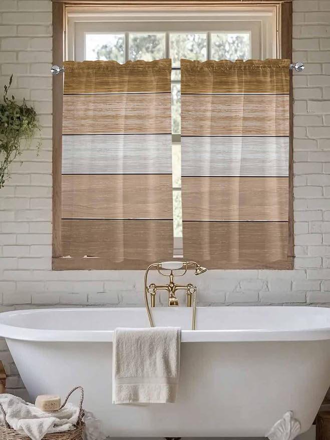 Retro Farm Wood Board Window Valance Curtains, 2 Panel - Image 6
