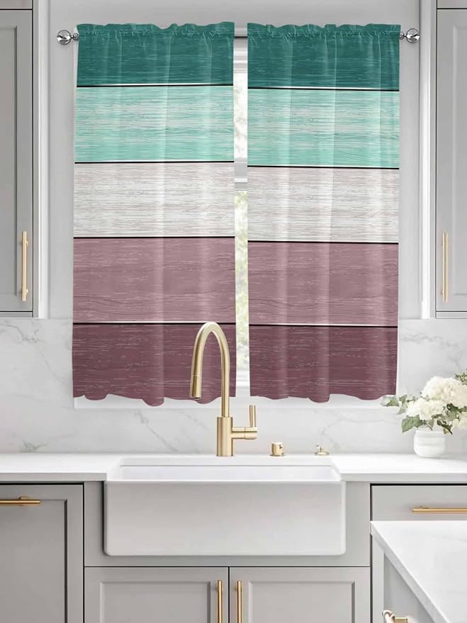 Retro Farm Woodcuts Texture Window Valance Curtains, 2 Panel - Image 3