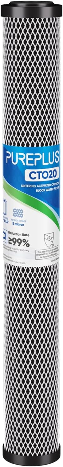 PUREPLUS 5 Micron 20" x 2.5" Whole House CTO Carbon Sediment Water Filter by PUREPLUS