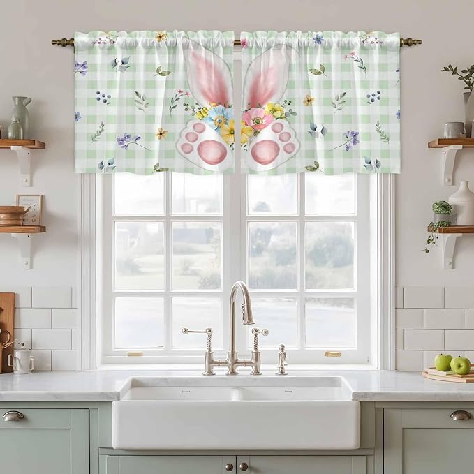 Easter Kitchen Tier Curtains 36 Inch Long 2 Panel Set, Rod Pocket Half Window - Image 3