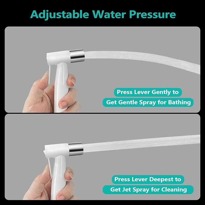 BARROCK Handheld Bidet Sprayer for Toilet, Stainless Steel Metal Made Baby Cloth Diaper Spraying Kit, Bathroom Toilet Bidet Attachment Set for Bathing Pets and Feminine Hygiene, Chrome and White