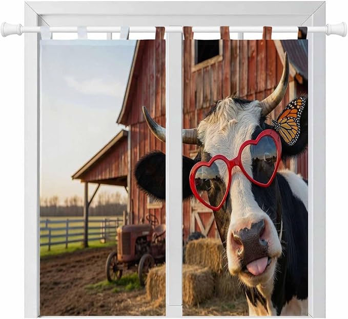 Farm Cows Bedroom Curtains 72 Inch Length, Window Curtains Tab Top, Farmhouse by Unknown