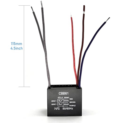 YukiHalu Ceiling Fan Capacitor CBB61 4.5uf + 6uf + 5uf 5 Wire 250V Compatible - Image 2
