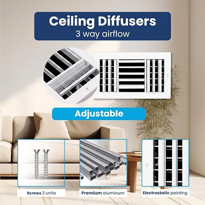 14x6 Inch Aluminum 3-Way Air Flow Vent Cover Wall or Ceiling – Quiet HVAC Wall - Image 4