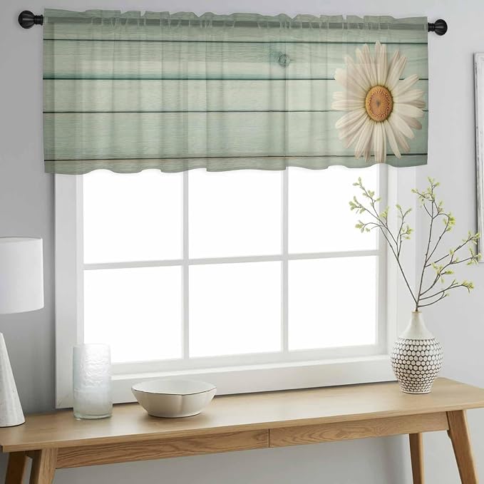 Daisy Flower Sheer Valances for Windows 42"x12", Light Filtering Kitchen - Image 2