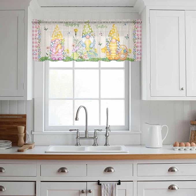 Easter Sheer Valances for Windows 60"x18", Light Filtering Kitchen Curtains - Image 3
