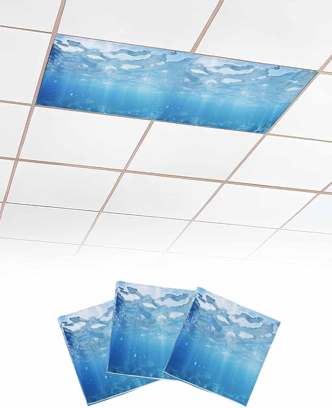 Summer 3 Pcs Fluorescent Light Covers, Ocean Blue Sea Waves Underwater Magnetic by Gsypo