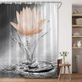 Lotus Shower Curtain Black White Grey Orange Flower Elegant Blooming Floral with Dew Spring Flower Reflection on Water Modern Romantic Polyester Fabric Bathroom Decor 70×90 Inch with Hook