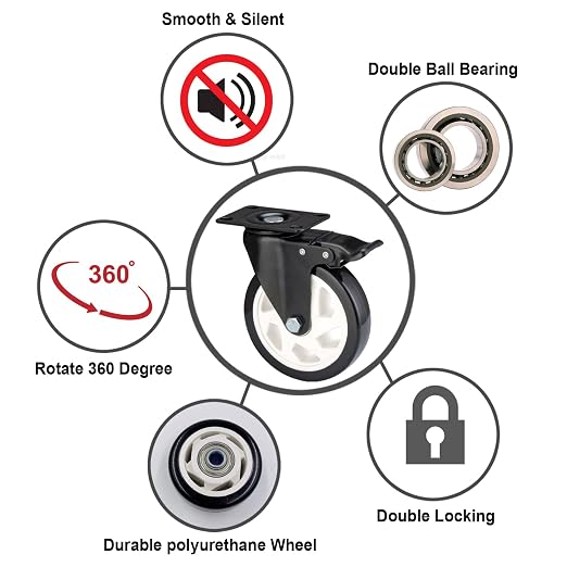 Caster Wheels - 5 Inch Casters Set of 4 Heavy Duty, BOSGEOT Locking Industrial - Image 3