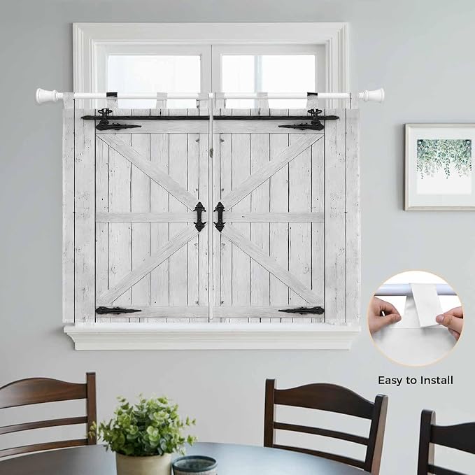 Farmhouse Wood Grain Kitchen Curtains 45 Inch Length, Short Cafe Window - Image 4