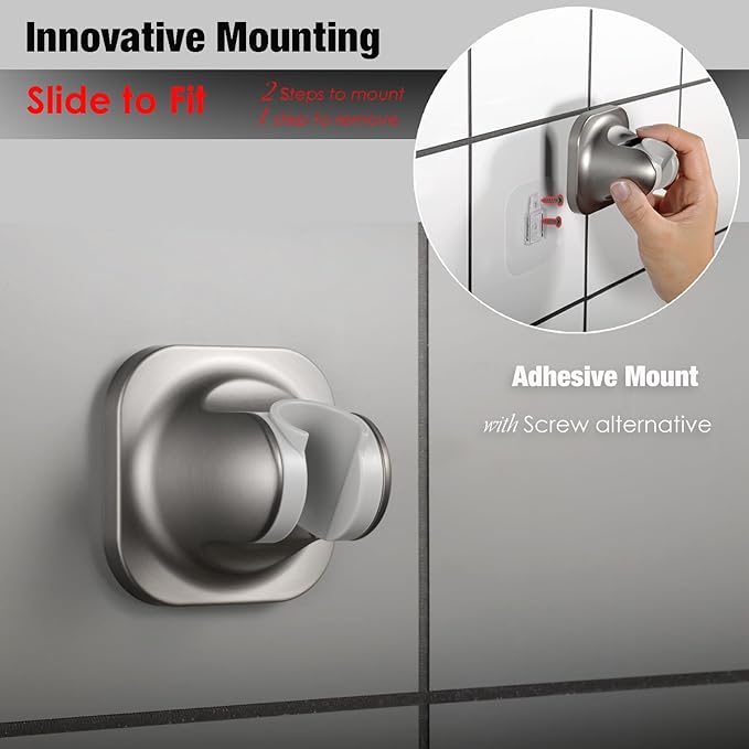 Hand held Shower Head Holder Wall Mount - Adjustable in 5 Positions - Dual Mount Option (Screw/Adhesive), Bathroom Shower sparyer Holder - Brushed Nickle