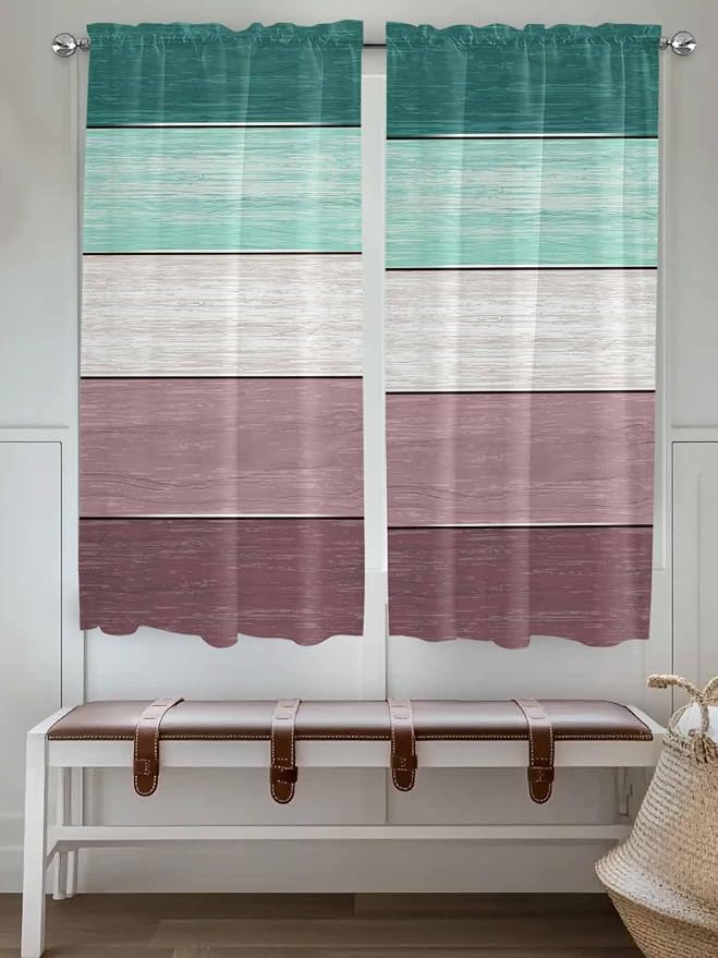 Retro Farm Woodcuts Texture Window Valance Curtains, 2 Panel - Image 2