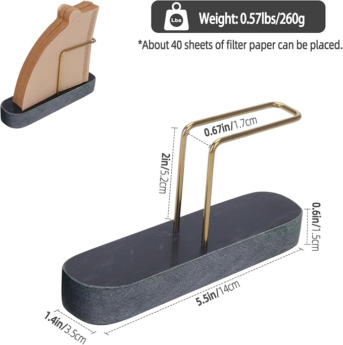 Coffee Filter Holder, Marble & Brass Cone Coffee Filters Holder Organizer - Image 2