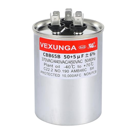 VEXUNGA 50/5uF AC Capacitor 50 5 uF MFD 370/440/450 VAC CBB65B Dual Run Start by VEXUNGA