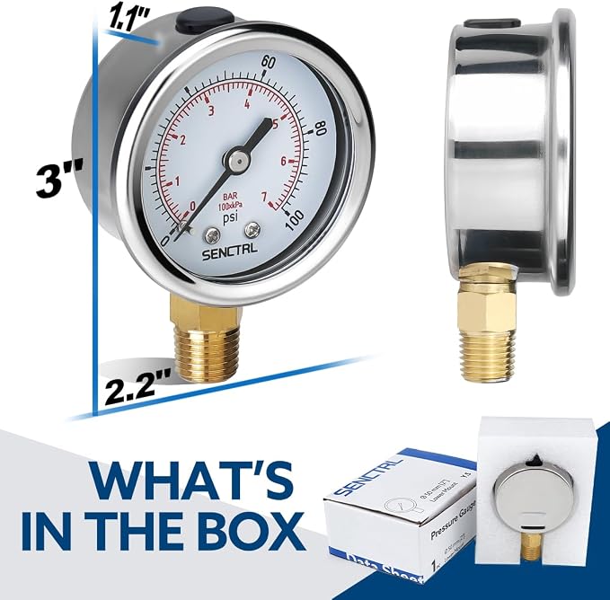 SENCTRL 100 Psi Lead-Free Pressure Gauge, 1/4 NPT Lower Mount, Waterproof - Image 6