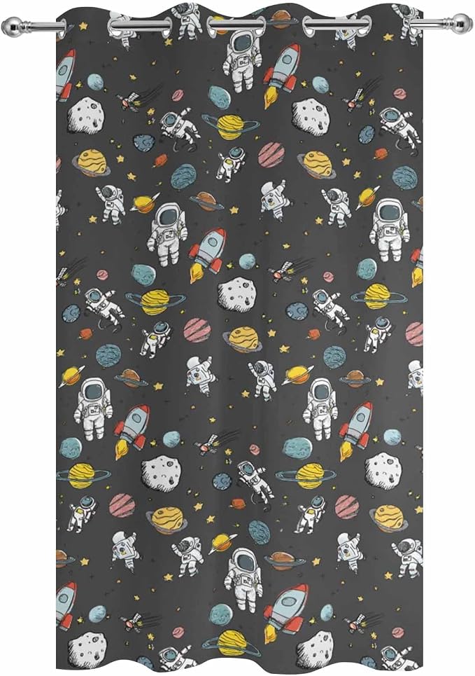 Cartoon Space Outdoor Curtains for Patio Rockets Planets Astronauts Gray - Image 9