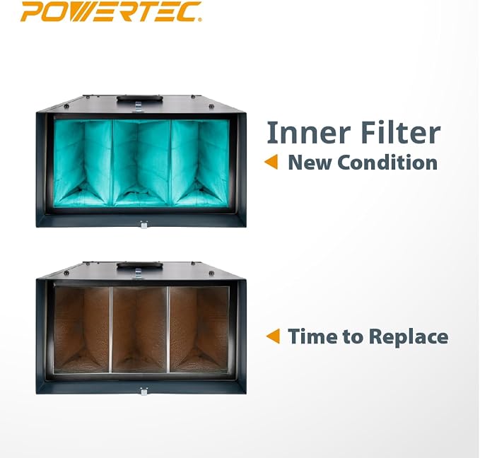 POWERTEC AF1045 3-Speed Remote Controlled Air Filtration System w/Extra Inner & - Image 5
