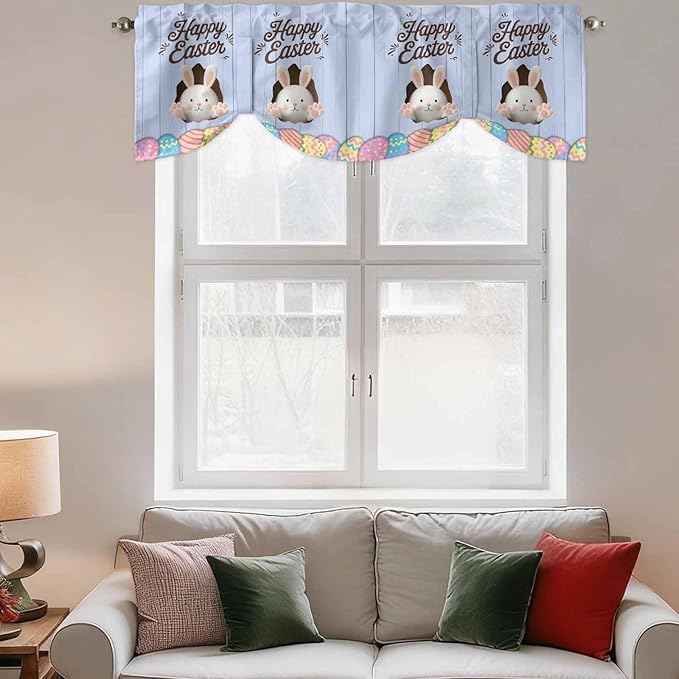 Blue Easter Tie Up Valance Curtains - Image 3
