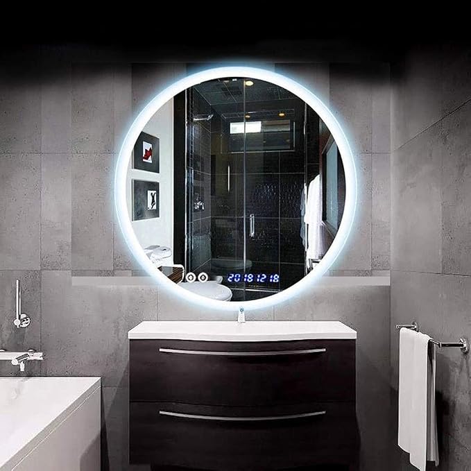 Round LED Bathroom Mirror Demister Pad IP44 Vanity Large Mirror Cold Light by Unknown