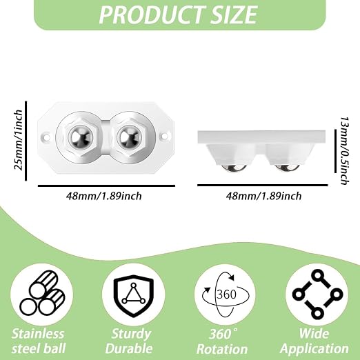 12 Pcs Self Adhesive Caster Wheels Stainless Steel 360° Swivel Low-Profile - Image 2