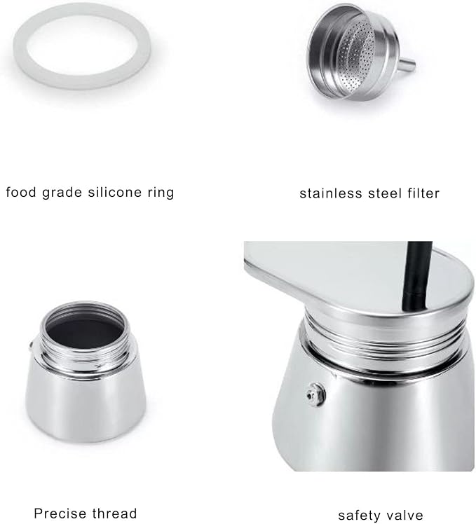 50ML 200ML Single Spout Mocha Pot Classic Stovetop Coffee Maker Stainless Steel - Image 5