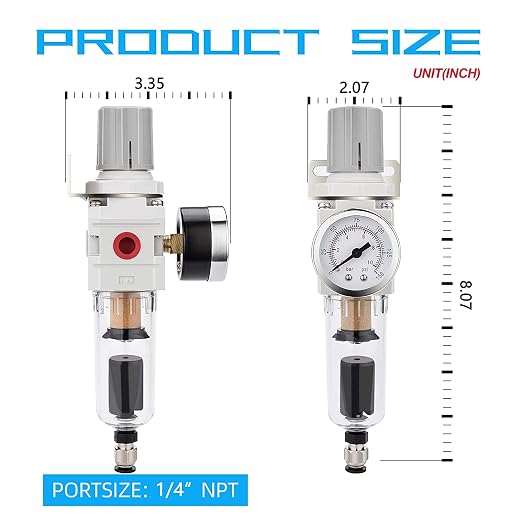 NANPU 1/4" NPT Compressed Air Filter Regulator Combo Piggyback, 5 Micron Brass - Image 3