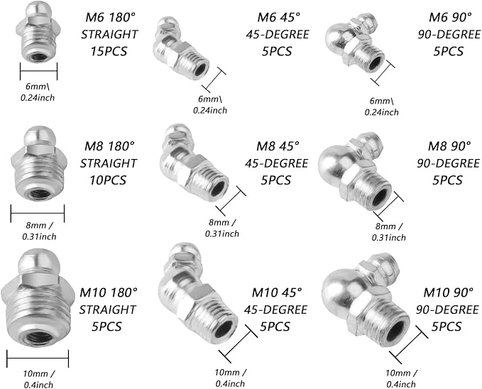 60 Pcs Metric Grease Fittings Kit, Hydraulic Grease Zerk Assortment Kit - Image 2