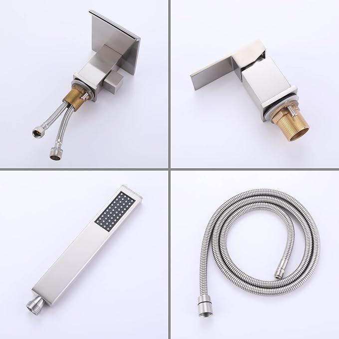 TapLong Modern Roman Tub Faucet with Hand Shower, Waterfall Deck Mount Bathtub Filler Faucet with Sprayer, Widespread 3-Holes Tub Shower Faucet Set in Brushed Nickel, 02763BN