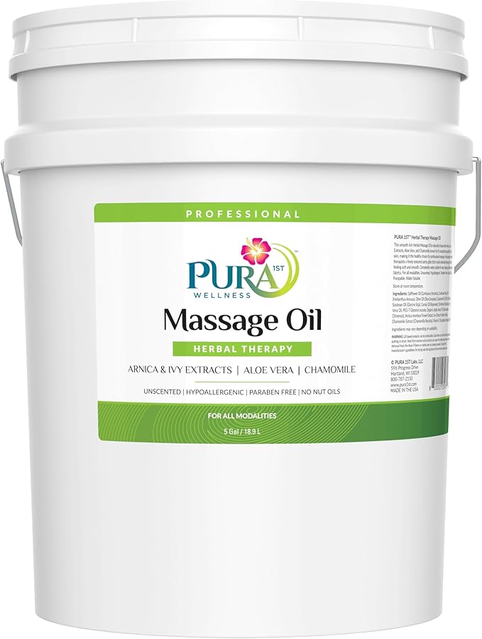 Wellness Professional Herbal Massage Oil 5 Gallon, Hypoallergenic Formula for Muscle Relief, Professional Deep Tissue, Unscented for Physical Therapy and Muscle Recovery, Hydrating, Skin Restoring