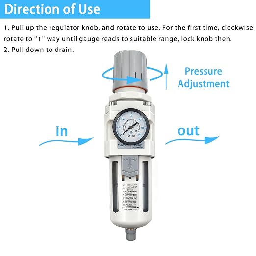 XingNEeng 1/2" NPT Compressed Air Filter Regulator Combo Piggyback, Water/Oil - Image 4