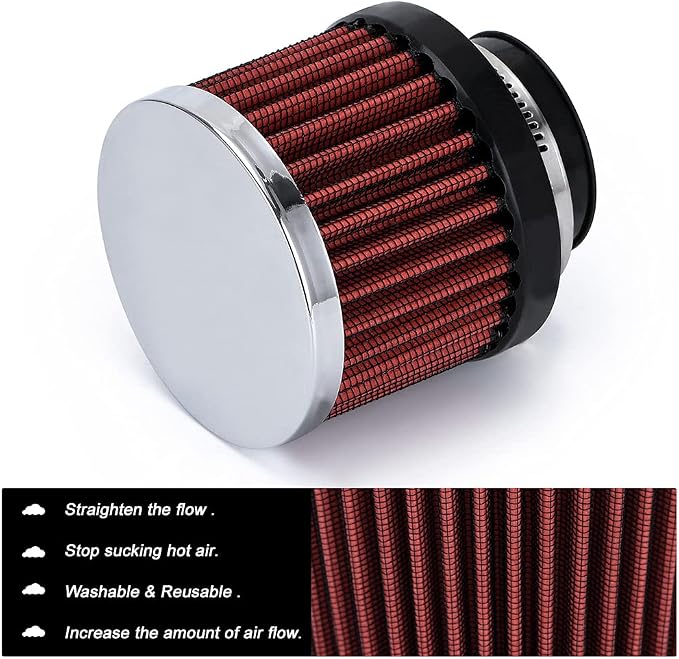 PTNHZ Universal Red Neck 1.5" 38mm Car High Flow Cold Air Intake Air Filter - Image 4