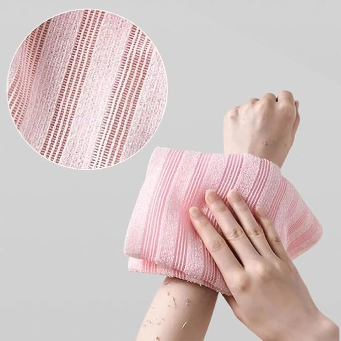 Blissal Exfoliating Shower Towel 47", Premium Scrub Wash Cloth for Body Face, Blissal Shower Towel for Smooth Skin, Quick Drying Durable-Body Scrubber with 2 Sides for All Skin Types (Pink)