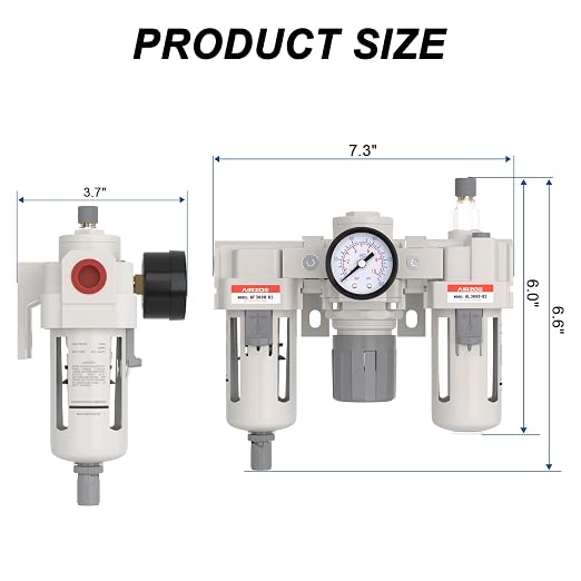AIRZOE 3/8” NPT Air Compressor Filter, Regulator and Lubricator Combos FRL - Image 2