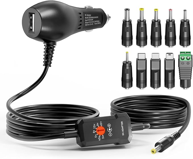 Powseed 34W 3V 4.5V 5V 6V 7.5V 9V 12V DC Car Charger by Powseed