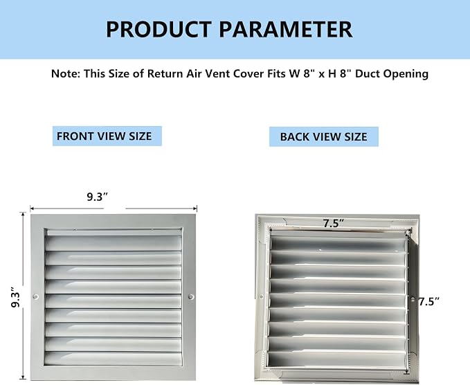8'' x 8'' White Return Air Vent Cover, Aluminum Return Air Grille HVAC Air - Image 3