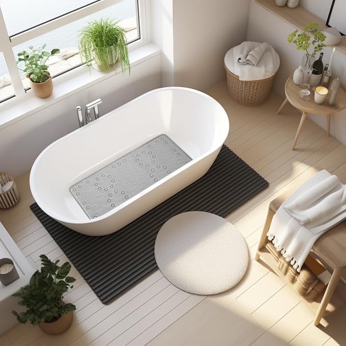 Double Layer Foam Non Slip Bathtub Mat 37x17in, More Comfortable and Thicker Tub Mat Than Ordinary Foam Shower Mat, Bath Mat for Tub with Suction for Comfort and Safety (Grey, 36'' x 17'')