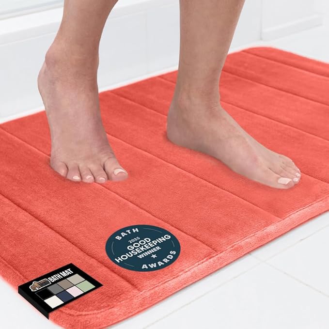 GORILLA GRIP Memory Foam Bath Mat, Soft Absorbent US Designed Bathroom Rug, Gripping Dots Machine Washable Bathmat, Cushioned Floor Mats, Shower Sink Rugs Room Décor Accessories, 30x20 Coral