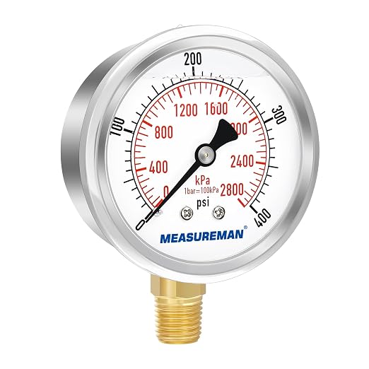 MEASUREMAN 2-1/2" Dial Size, Glycerin Filled Pressure Gauge, 0-400psi/2800kpa - Image 2