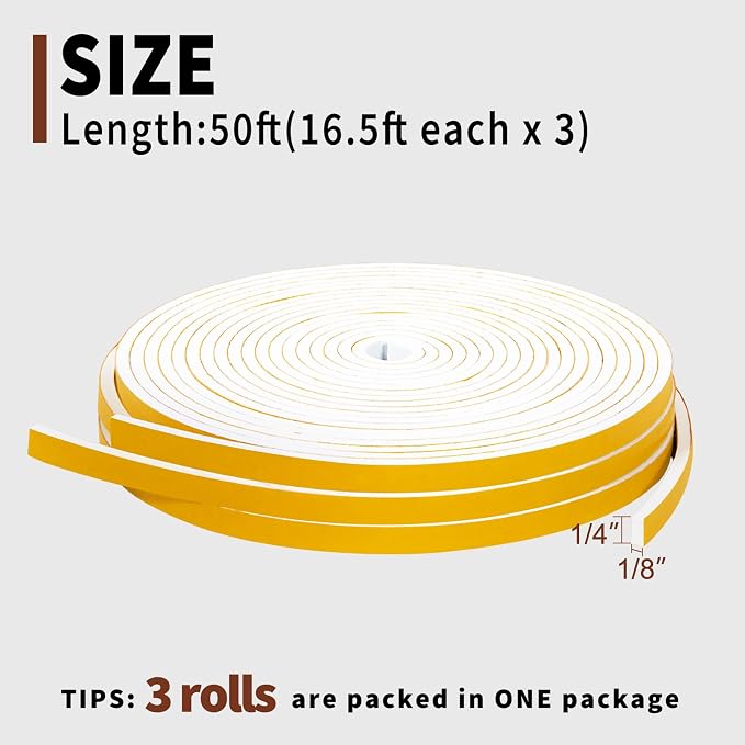 Yotache White Doors Windows Weather Stripping 1/4" x1/8", Foam Insulation - Image 4